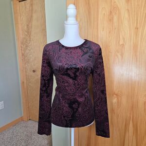 Vintage whimsygoth black and red paisley long sleeve top
